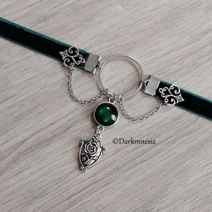 Choker, necklace, velvet, green, ring, coat of arms, rose, choker, goth, Gothic, Victorian