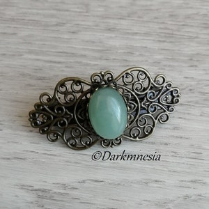 Barrette, hair accessories, aventurine, green, bronze, celtic, medieval, pagan, wicca, witchy, witch