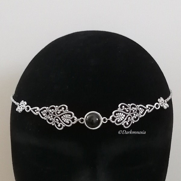 Tiare, diadème, headband, onyx noir, pierre naturelle, goth, gothique, romantique, victorien