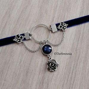 Choker, necklace, velvet, blue, ring, flowers, rose, choker, goth, Gothic, Victorian