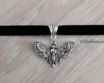 Choker, necklace, velvet, black, butterfly, sphinx, skull, goth, gothic