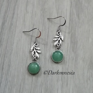 Earrings, leaf, aventurine, gem, wicca, pagan, witchy, natural stone, celtic, pagan, wiccan