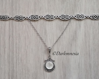 Necklace, choker, celtic knots, white stone, wicca, celtic, elven, pagan, wiccan