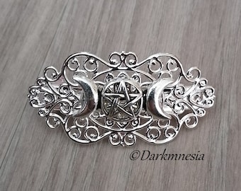 Barrette, hair accessory, hair clip, triple moon, pentagram, gothic, wicca, wiccan, witchy, witch, magic, witchcraft, pagan