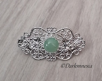 Barrette, hair accessories, aventurine, green, natural stone, celtic, medieval, pagan, wicca, witchy, witch