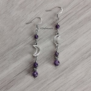 Earrings, amethyst, crescent moon, gemstone, natural stone, wicca, witchy, pagan, witch
