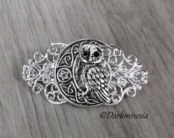 Barrette, hair accessory, moon, owl, pentacle, celtic knots, wicca, wiccan, witchy, witch, magic, witchcraft, pagan