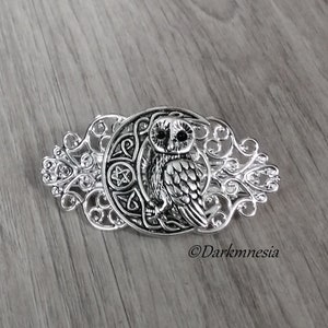 Barrette, hair accessory, moon, owl, pentacle, celtic knots, wicca, wiccan, witchy, witch, magic, witchcraft, pagan