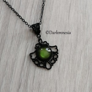 Necklace, black, pendant, green stone, medieval, victorian, goth, gothic