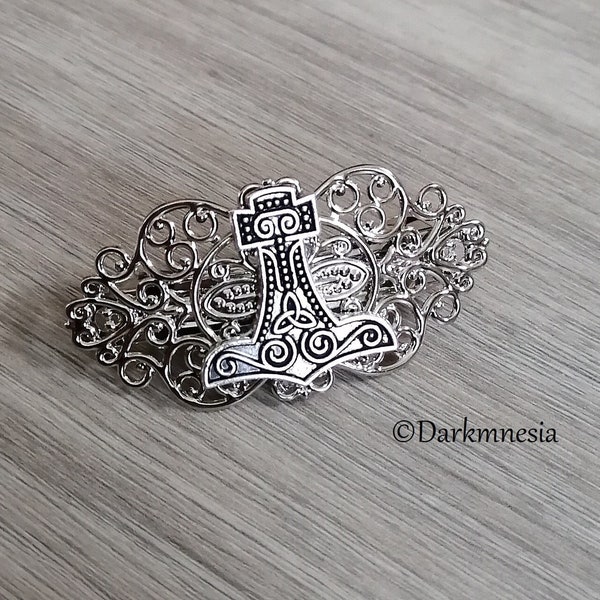 barrette, accessoire cheveux, pince, Mjolnir, marteau de Thor, mythologie, viking, nordique, médiéval, païen, pagan