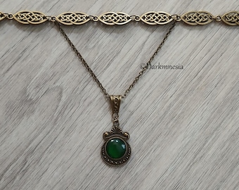 Celtic Pagan Green Stone Choker – Druid Necklace, Nature Mystic Jewelry, Witchy Choker, Ancient Celtic Style