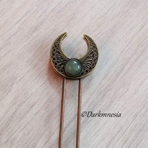 Hair stick, bronze, hair accessories, aventurine, crescent moon, wicca, witchy, pagan, pagan, gothic, witch, wiccan, goth