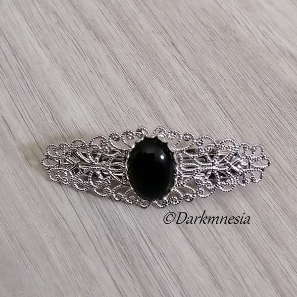 Barrette, accessoires cheveux, onyx, noir, goth, gothique, romantique, victorien