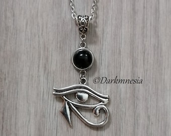 Necklace, onyx, eye of horus, amulet, gemstone, Egyptian, Egypt, pagan, wicca, witchy, witch, gothic