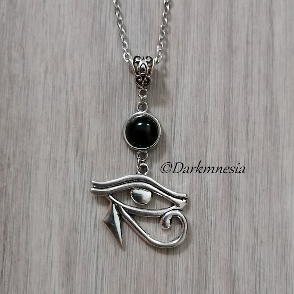 Collier, onyx, oeil d'Horus, amulette, pierre naturelle, égyptien, égypte, païen, wicca, witchy, sorcière, gothique