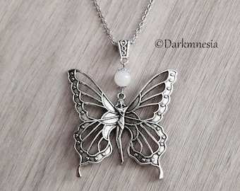 necklace, pendant, fairy, butterfly, white jade, gemstone, pagan, wiccan, wicca, witch, magical, fairy, fantastic, gothic