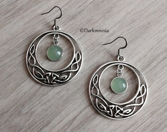 Earrings, Celtic knots, rings, aventurine, interlacing, medieval, viking, norse, pagan, celtic