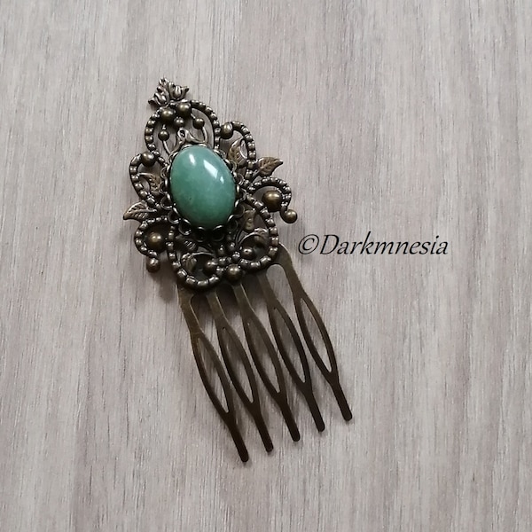 Comb, hair accessories, aventurine, green, bronze, celtic, pagan, wicca, witchy, witch