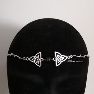 Tiara, headband, black onyx, triquetra, branches, Celtic, Elven, Wicca, Pagan, Gothic, Medieval
