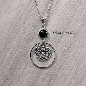 necklace, pendant, onyx, black, stone, butterfly, moon phase, witchy, wicca, witch, pagan, goth, gothic