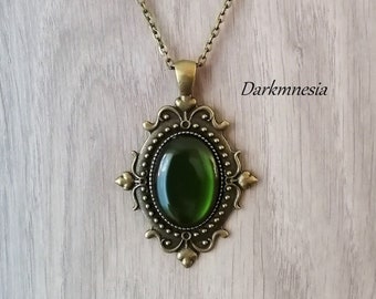 Necklace, bronze, pendant, green stone, medieval, victorian, goth, gothic