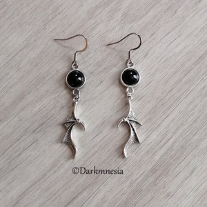 Earrings, onyx, black, gemstone, demon wings, goth, vampire, gothic