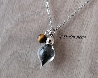 Necklace, protection, bottle, jar, black salt, amulet, ritual, spell, tiger eye, talisman, pagan, wicca, witch, witchy, gothic