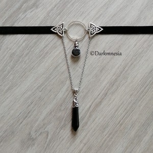 Girocollo, collana, velluto, anello, fiala, sale nero, pendolo, onice, girocollo, goth, gotico, strega, wicca, strega, stregoneria immagine 1