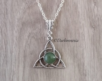Necklace, aventurine, pendant, triquetra, celtic knots, natural stone, wicca, witchy, celtic, wiccan, pagan, esoteric
