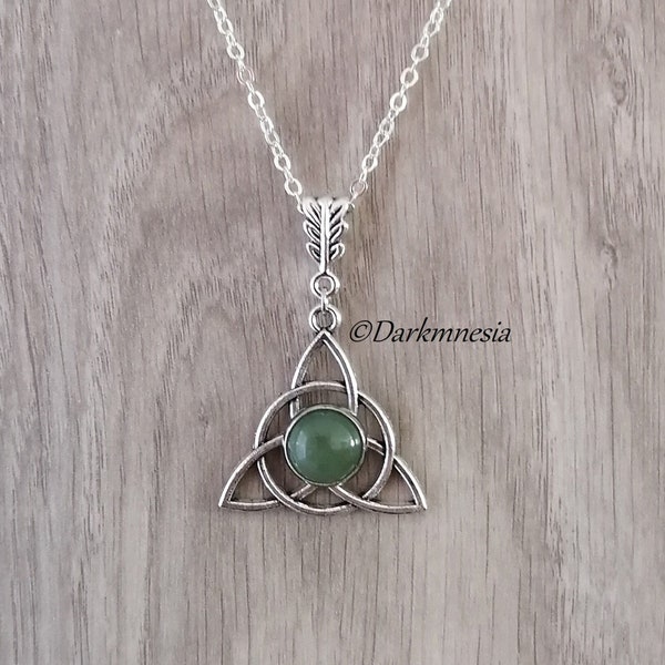 Collier, aventurine, pendentif, triquetra, noeuds celtiques, pierre naturelle, wicca, witchy, celtique, wiccan, païen, ésotérique