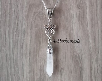 necklace, pendulum, rock crystal, quartz, white, celtic knots, wicca, celtic, witchy, witch, pagan, wiccan