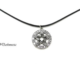 Necklace, pentacle, pentagram, black cord, pendant, goth, gothic, witch, witchcraft, pagan, wicca, protection