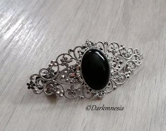 Barrette, hair accessories, onyx, black, natural stone, goth, gothic, romantic, victorian