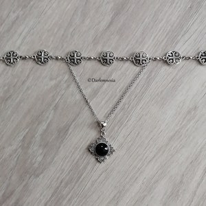 Necklace, choker, black onyx, cross, gemstone, goth, gothic