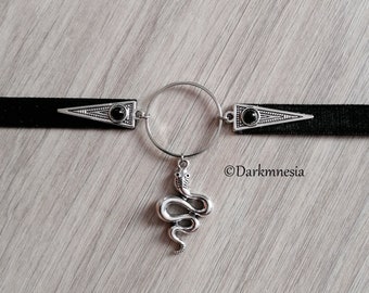 Choker, necklace, velvet, onyx, snake, choker, goth, gothic, wicca, witchy, witch