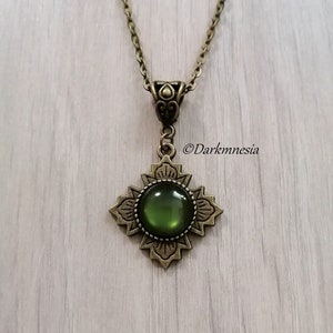 necklace, bronze, pendant, cross, green stone, medieval, victorian, goth, gothic