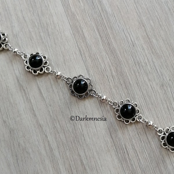 Bracelet, onyx, black, natural stone, medieval, goth, gothic