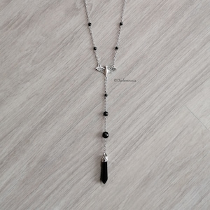 Necklace, onyx, pendulum, bat, rosary, goth, gothic