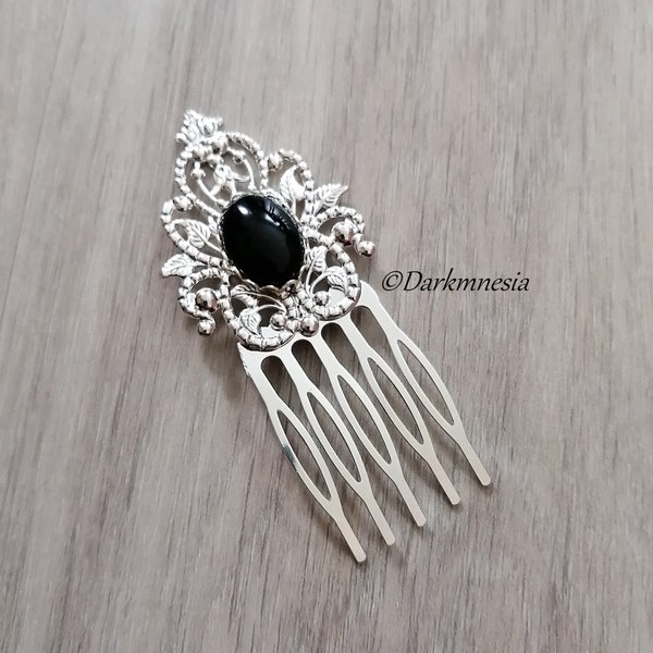 Comb, hair accessories, onyx, black, goth, gothic, romantic, Victorian