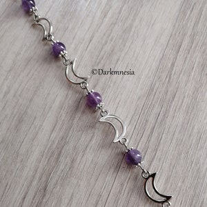 Bracelet, amethyst, purple, gemstone, crescent moon, wicca, witch, witchy, gothic
