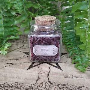 Red salt, love, passion, seduction, altar, wicca, wiccan, witchy, esoteric, witchcraft, spell, ritual, pagan, herbs, flowers