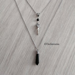 Collana, onice nero, catena, pendolo, pietra naturale, teschio, testa, corvo, strega, strega, pagano, pagano, gotico, gotico