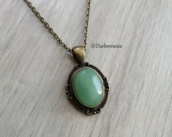 necklace, bronze, pendant, aventurine, natural stone, pagan, celtic, wicca, witchy, witch, pagan