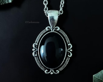 Gothic Black Onyx Necklace – Victorian occult jewelry - dark elegant talisman