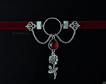 Red Gothic Choker with Rose • Victorian Choker • Vampire Jewelry • Dark Romantic Necklace • Gothic Jewelry
