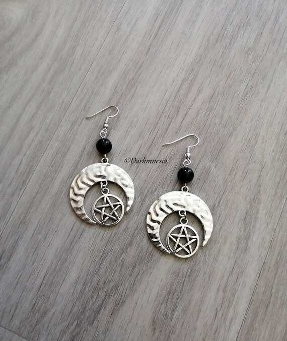 Earrings, Crescent Moon, Protective Pentagram, Beads, Onyx, Black, Witchy, Wicca, Pagan, Pagan, Gothic, Magic, Esoteric - Etsy Earrings, Crescent Moon, Protective Pentagram, Beads, Onyx, Black, Witchy, Wicca, Pagan, Pagan, Gothic, Magic, Esoteric - Etsy