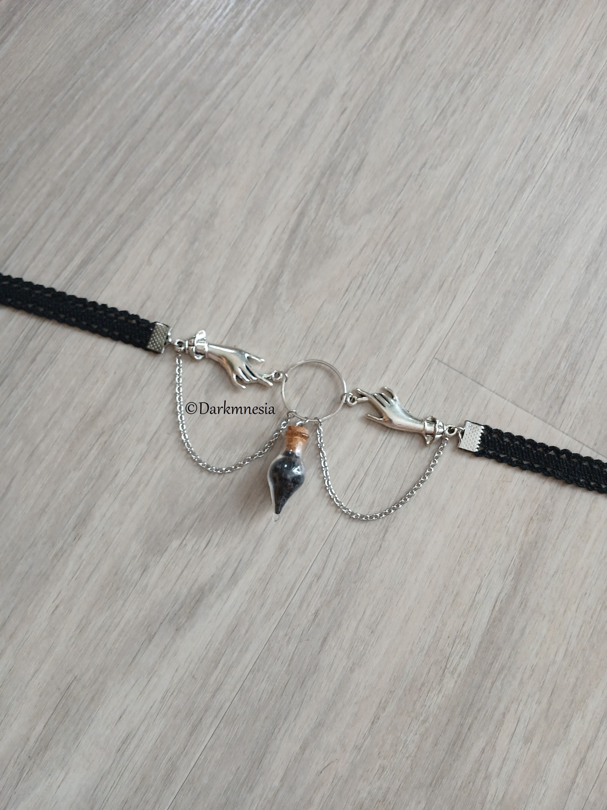 Choker, necklace, ring, jar, black salt, hands, chain, choker, goth, gothic, witchy, wicca, witch, witchcraft