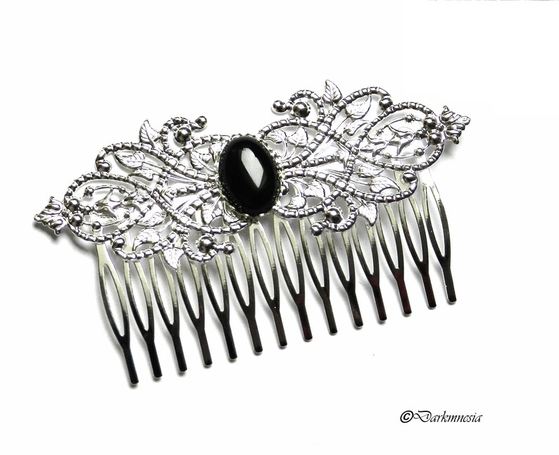 Hair Comb Barrettes Onyx Black Gothic Wedding Romantic Etsy