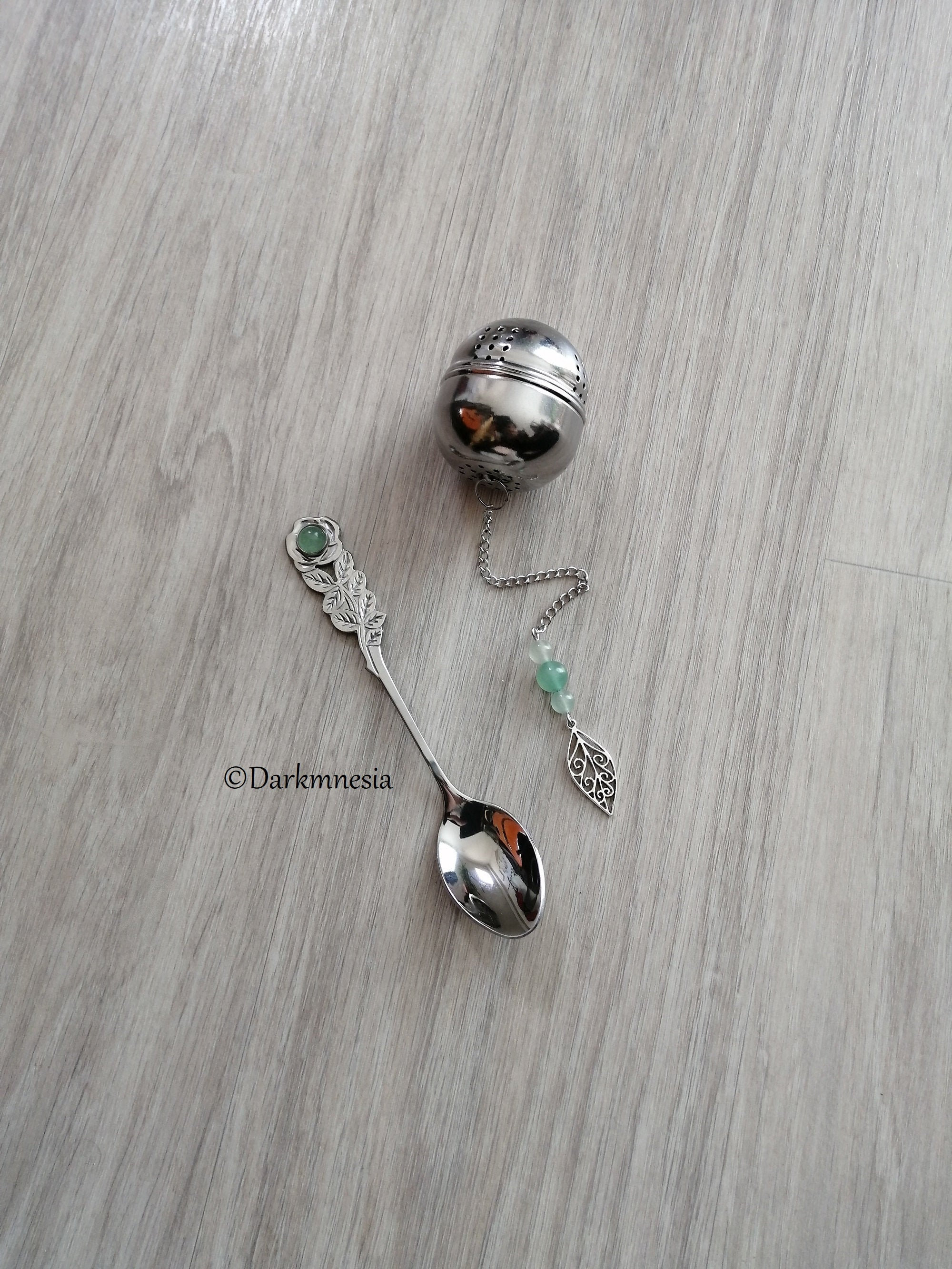Infuseur, Boule à Thé, Cuillère, Aventurine, Feuille, Wicca, Witchy, Pagan, Païen, Sorcière, Wiccan