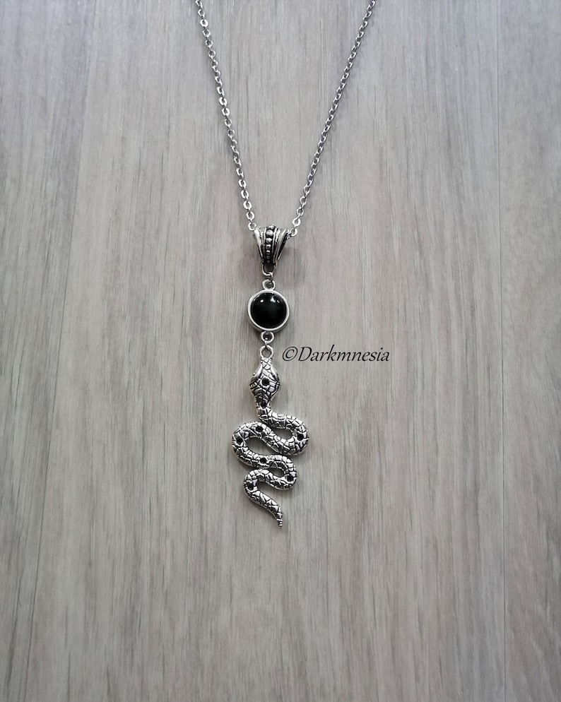 Necklace snake pendant natural stone onyx stone witchy gothic occult goth witch